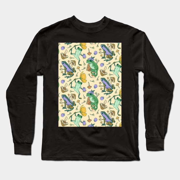 Cottagecore Frog Pattern Long Sleeve T-Shirt by Hypnotic Highs